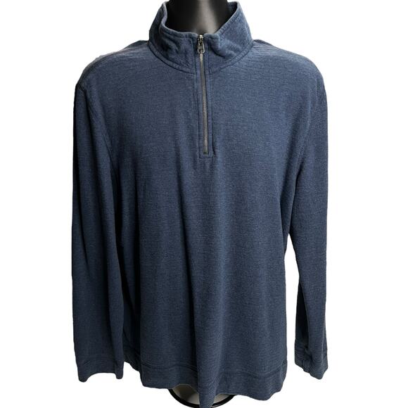 Calvin Klein Jeans Men’s Large 1/4 Zip Pullover Blue Cotton Sweater Long Sleeve - Picture 1 of 10